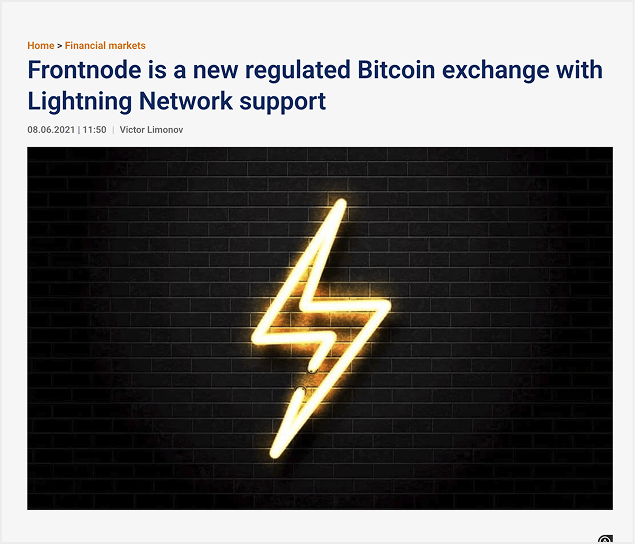Frontnode featured in the news for launching a regulated Bitcoin exchange with Lightning Network support.